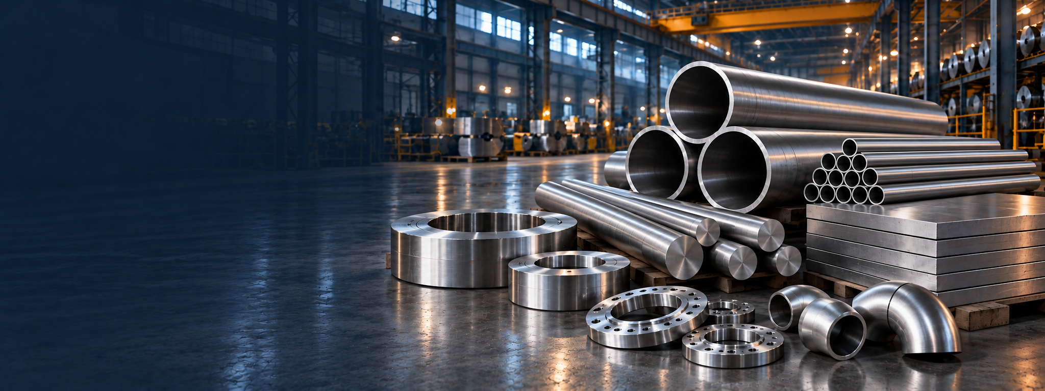 Nickel alloy and stainless steel products in an industrial setting