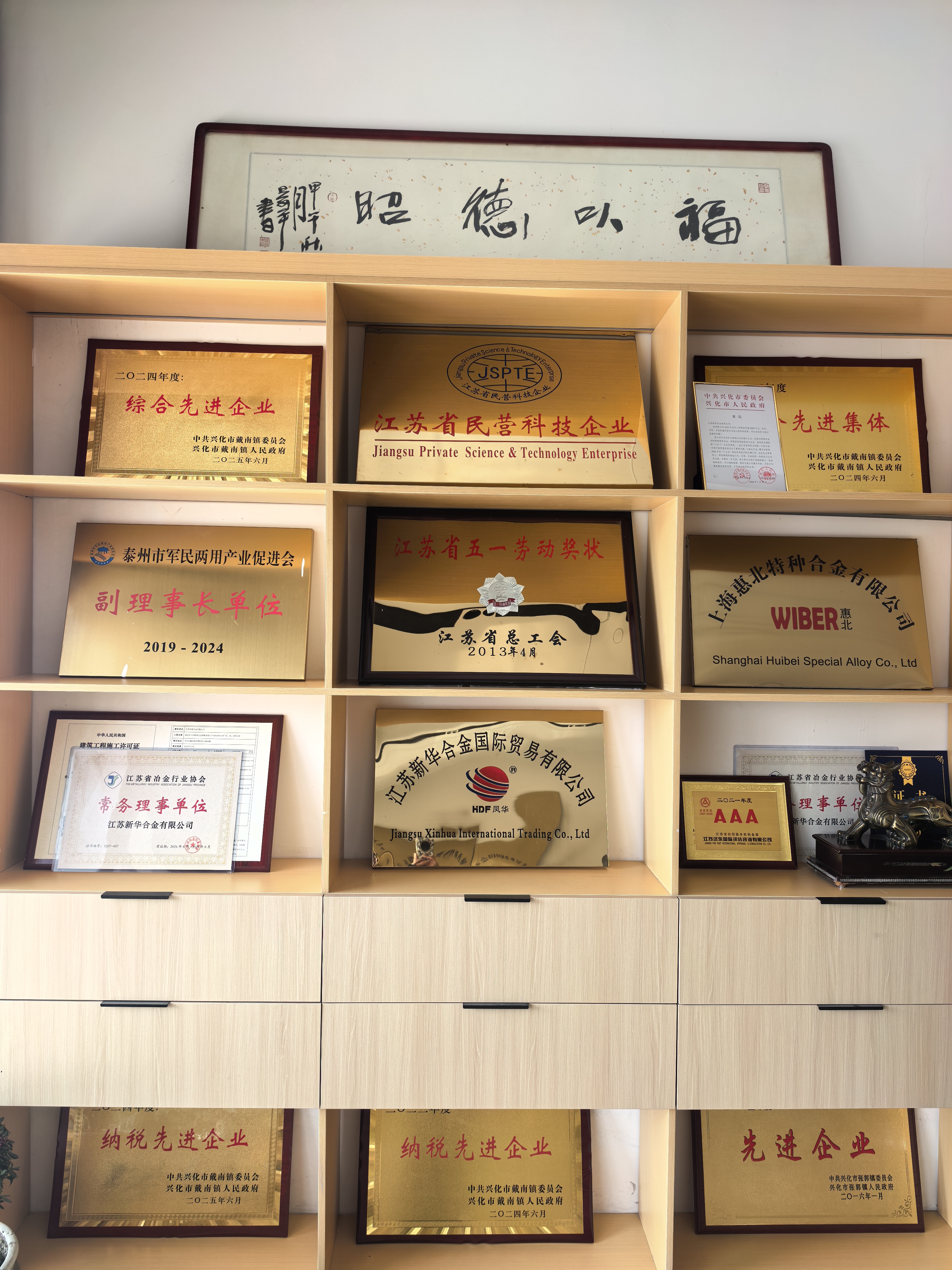 Honor certificate for Jiangsu Xinhua Alloy Co., Ltd.
